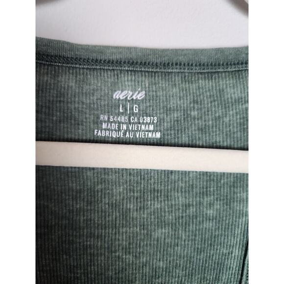Aerie button front tank sz L lettuce hem Y2K green 90's beachy boho grunge - Picture 5 of 9